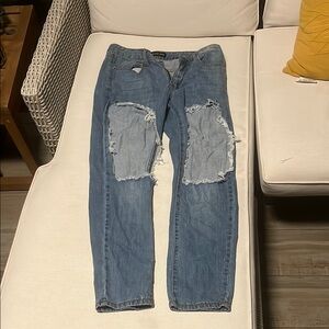 Fashion Nova Blue Distressed Straight Leg Jeans